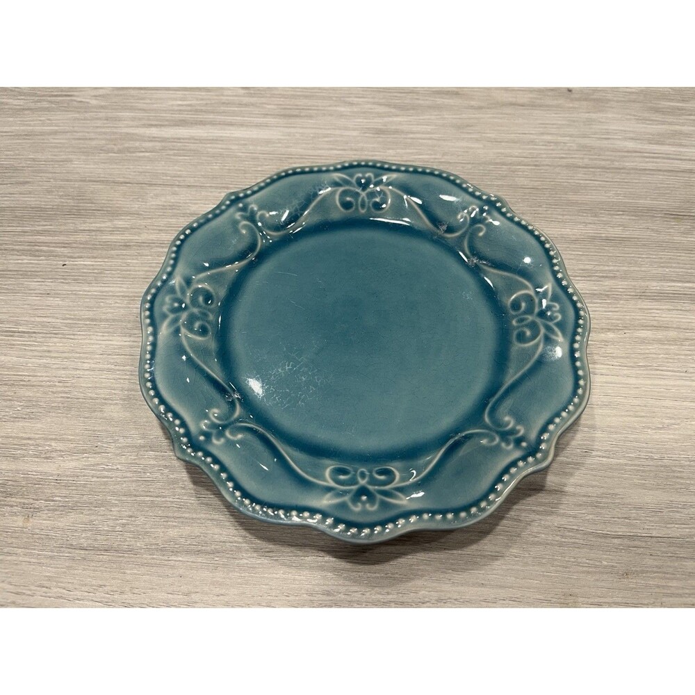 Pioneer Woman Paige Denim Blue Crackle Glaze Salad Sandwich Dessert Snack Plate